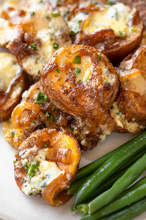 English Style Roasted Potatoes, Blue Cheese Potatoes, Gorgonzola Potatoes, Roasted Potatoes With Cheese, Stilton Cheese Recipes, Horseradish Potatoes, Anniversary Recipes, Gourmet Potatoes, Stilton Recipes