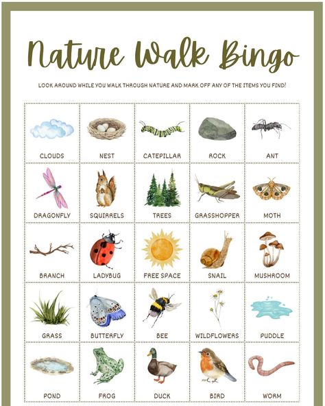 Looking for a free outdoor activity? We have you covered! Free nature walk bingo. #bingo #nature #outdoor #outdoorfamilyactivities #outdoorfamilyactivities #familytime #parents #kids #mom #dad #enjoy #activties #activitiesforkids Nature Walk Bingo, Nature Games For Kids, Nature Bingo, Nature Walk Activities, Walking Activities, Nature Games, Diy Kid Activities, Child Health, Free Nature