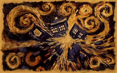 Doctor Who Tardis Wallpaper Van Gogh Images & Pictures - Becuo Tardis Van Gogh, Tardis Painting, Wallpaper Van Gogh, Dr Who Wallpaper, Dr Who Tattoo, Tardis Poster, Tardis Wallpaper, Exploding Tardis, Van Gogh Tattoo