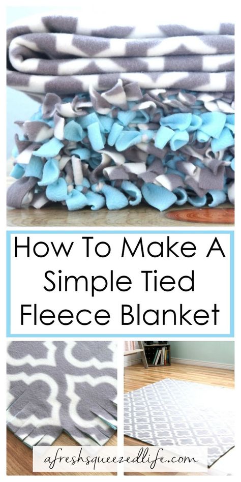 Fleece Blanket Tutorial, Diy Blankets No Sew, Tie Knot Blanket, Tied Fleece Blanket, Fleece Blanket Diy, No Sew Blanket, Milk Can Decor, Diy Blankets, Sew Blanket