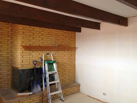 Dark Brown Ceiling Beams, Dark Wood Ceiling Beams, Painting Beams White, Painted White Beams Ceiling, Paint Wood Beams On Ceiling, Dark Beams White Ceiling, Beamed Ceiling Ideas, Dark Brown Beams In Living Room, Painted Beams Living Room