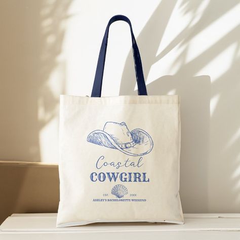 Coastal Cowgirl Bachelorette party favors Tote Bag Cowgirl Bachelorette Party Favors, Coastal Cowgirl Bachelorette Party, Coastal Cowgirl Bachelorette, Cowgirl Beach, Cowgirl Bachelorette Party, Bachelorette Inspo, Cowgirl Bachelorette Parties, Cowgirl Bachelorette, Something Blue Bridal