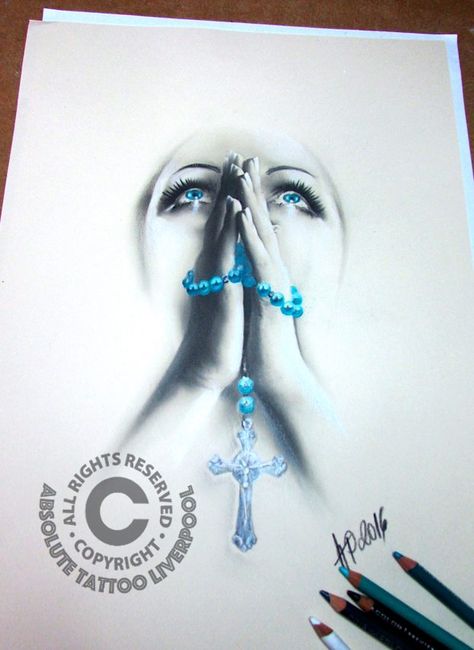 praying hands tattoo Woman Praying Tattoo Design, Cross Praying Hands Tattoo, Rosary Praying Hands Tattoo, Praying Hands With Rosary Tattoo, Praying Hands Tattoo Realism, Pray Tattoo, Cruz Tattoo, Protection Tattoo, Praying Hands Tattoo