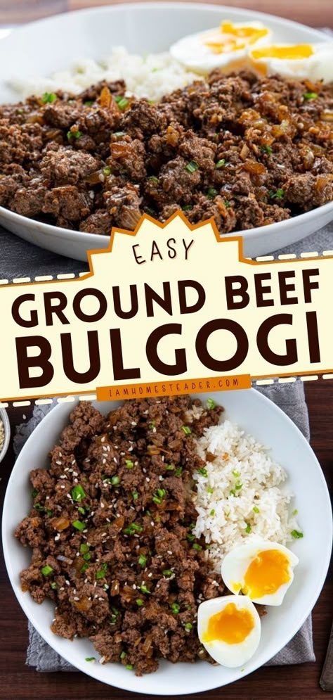 Easy Beef Bulgogi, Recipe Using Ground Beef, Ground Beef Bulgogi Recipe, Ground Beef Bulgogi, Beef Bulgogi Recipe, Bulgogi Sauce, Minced Beef Recipes, Soft Boiled Egg, Bulgogi Recipe