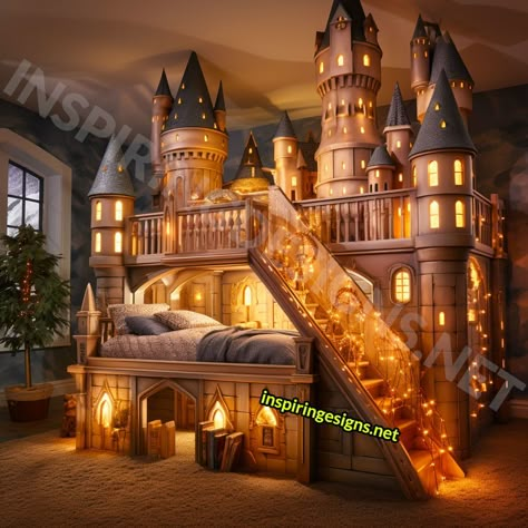 These Giant Harry Potter Hogwarts Castle Kids Beds Bring the Wizarding World To Your Bedroom! – Inspiring Designs Bedroom Fairycore, Bedroom Feminine, Bedroom Moody, Fairycore Decor, Harry Potter Bedroom Decor, Harry Potter Castle, Fairycore Room, Castle Bed, Japandi Bedroom