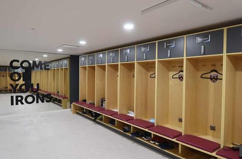 Behind the scenes at West Ham's new home – in pictures | Football | The Guardian Sports Locker, London Stadium, Stadium Design, Sunroom Designs, Sports Arena, Loft Room, Sports Room, Changing Room, Garage Gym