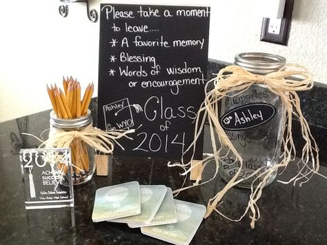 Graduation Memories, Advice and Blessing Jar Graduation Advice Ideas, Blessing Jar, Memory Jar Graduation, Blessings Jar, Graduation Brunch, Graduation Party Pictures, Graduation Boards, College Grad Party, Advice For The Graduate