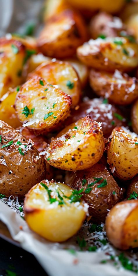 Parmesan Roast Potatoes [40 Minutes] – Chasety Parmesean Potatoes, Traditional Thanksgiving Dinner, Crispy Roast Potatoes, Parmesan Roasted Potatoes, Potatoes In Oven, Simple Family Meals, Herb Roasted Potatoes, Dinner Thanksgiving, Roasted Potato Recipes