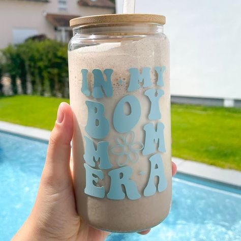 Boy mom era🩵✨ Mom Glass Cup, Mom Cricut, Mom Era, Cup Ideas, July 31, Boy Mom, Water Cup, Baby Ideas, Cricut Ideas