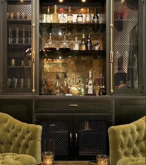 Living Room Bar Ideas, Bar Lounge Room, Home Bar Ideas, Bourbon Room, Whiskey Room, Home Bar Areas, Home Bar Cabinet, Speakeasy Bar, Home Bar Rooms