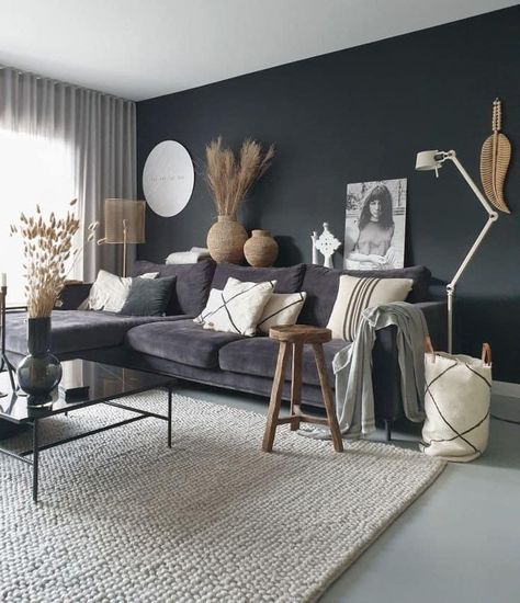 Sofa Design Living Rooms Luxury, Black Sofa Living Room Decor, Dark Grey Couch Living Room, Grey Sofa Living Room, Grey Couch Living Room, Living Room Decor Gray, Modern Sofa Designs, Stil Boho, Living Room Sofa Design