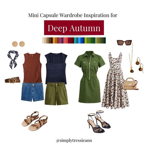 Deep Autumn color palette mini capsule wardrobe inspiration Mini Capsule Wardrobe, Capsule Wardrobe Inspiration, Deep Autumn Palette, Autumn Deep, Autumn Color Palette Fashion, Color Consultant, Deep Autumn Color Palette, Autumn Color Palette, Autumn Soft