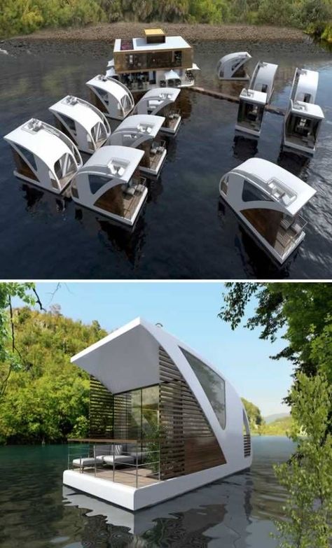 Houseboat Living, Floating Architecture, Floating Hotel, Water House, Dome House, Floating House, Container House Design, Houseboat, Boat Design