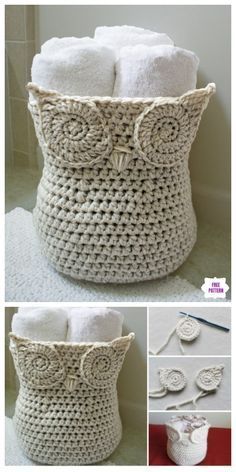 Crochet Owl Basket, Owl Crochet Pattern Free, Owl Basket, Easy Crochet Basket Pattern, Crochet Basket Pattern Free, Crochet Owls, Owl Crochet Patterns, Basket Crochet, Crochet Storage