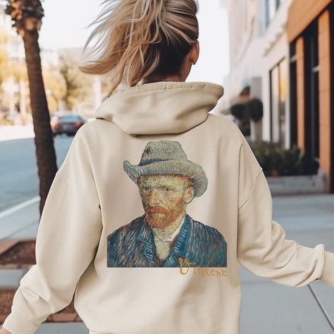 Sweater Art, Van Gogh Self Portrait, Sweatshirt Aesthetic, Gift Art, Felt Hat, Art Teacher, Showcase Design, Vincent Van Gogh, Self Portrait