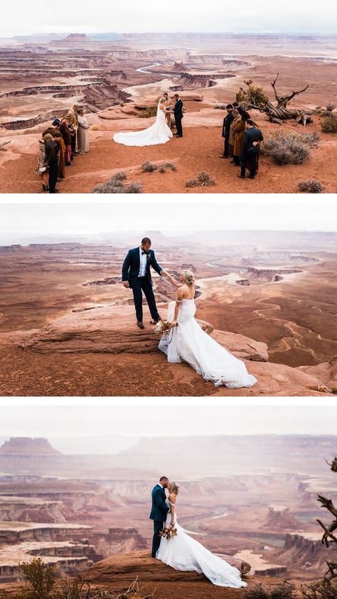 Moab elopement inspiration with guests in the Utah Desert. Canyonlands National Park wedding. The Foxes Photography #utahelopement #elopementphotography Rock Climbing Wedding, Climbing Wedding, Park Wedding Ceremony, Utah Elopement, Utah Wedding Photography, Zion National Park Utah, National Parks Photography, Foxes Photography, Capitol Reef