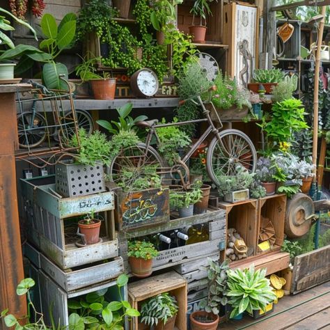 Man has an uninspired garden but refuses to hire a landscaper. He opts for these genius ideas instead (pic in cmt) Garden Shop Display, Creative Planter Ideas, Junk Decor, Garden Prep, Drip Irrigation Diy, Garden Displays, Garden Center Displays, Arizona Decor, Hobby Farming