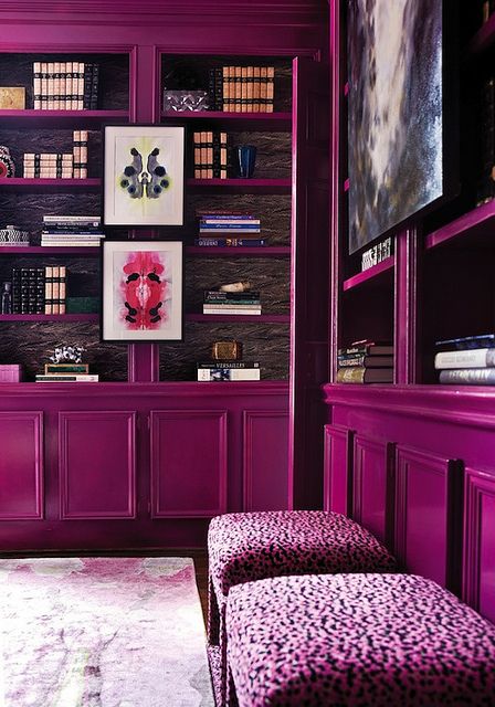 benjamin moore mulberry | Flickr - Photo Sharing!  I like the built-ins and the classic way of hanging artwork. Entertainment Rooms, Purple Furniture, Color Candy, Pink Throw, Bad Inspiration, Cabinet Color, Purple Paint, Radiant Orchid, Room Deco