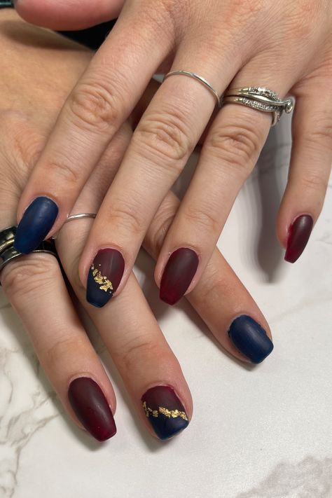 Fall Nails Navy Blue And Burgundy, Navy Blue And Maroon Nails, Navy Burgundy Nails, Red Blue And Gold Nails, Navy And Maroon Nails, Navy Blue And Burgundy Nails, Teal And Burgundy Nails, Red Blue Gold Nails, Blue And Burgundy Nails