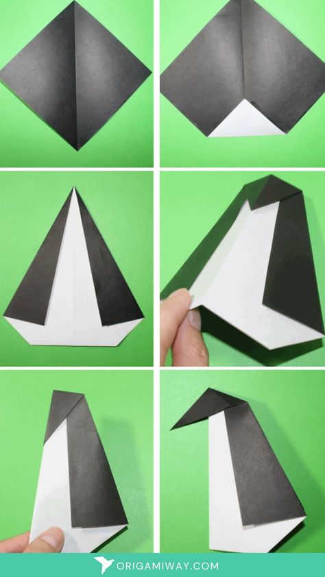 An origami penguin with black and white paper Origami Penguin Easy, Penguin Origami, Crafting Ideas For Kids, Birthday Card Ideas For Boyfriend, Card Ideas For Boyfriend, Arctic Party, Ideas For Boyfriend Birthday, Handmade Birthday Card Ideas, Origami Penguin