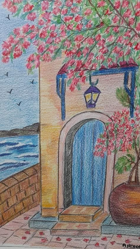 Silent Nature Drawing, Colour Pencil Art Landscapes, Silent Nature, Colour Pencil Art, Colored Pencil Artwork Ideas, Easy Scenery Drawing, Abstract Art Projects, Landscape Pencil Drawings, Drawing Scenery