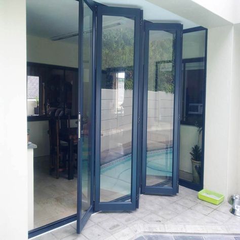 Aluminum bifold doors ideas | Aluminum doors | Industrial Stacking Door Glass Slider Doors, Sliding Folding Door, Accordion Glass Doors, Foldable Door, Retractable Glass Doors, Stacking Doors, Accordion Doors, Aluminum Doors, Bifold Door