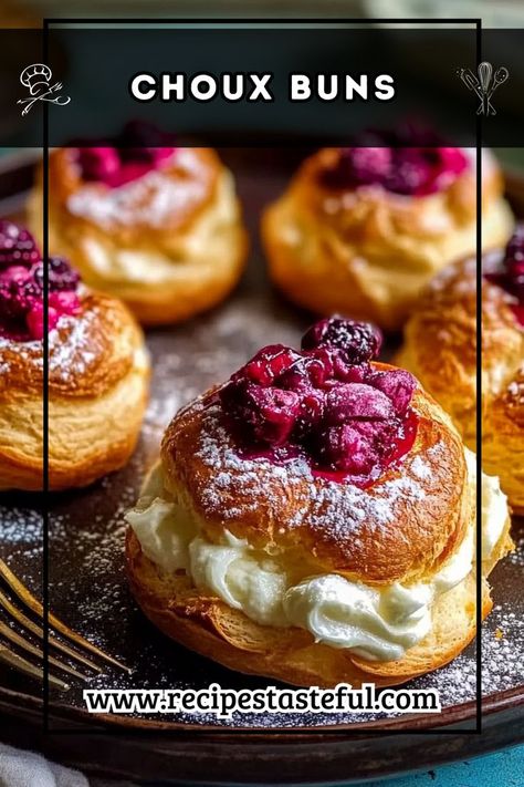 These delightful choux buns are light and crispy on the outside, filled with a soft and creamy pistachio and raspberry mixture. Topped with a crunchy craquelin, they are a stunning treat for any occasion. Pistachio And Raspberry, Choux Buns, Fancy Dinner Party, Raspberry Filling, Egg Toast, Creamed Eggs, Fancy Dinner, Pistachio, Buns