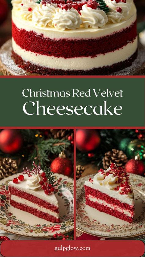 Christmas Red Velvet Cheesecake: A Festive Showstopper Red Velvet Cheesecake Cheesecake Factory, Juniors Red Velvet Cheesecake Recipe, Christmas Desserts Recipes Elegant, Christmas Red Velvet Cheesecake, Red Velvet No Bake Cheesecake, Red Velvet White Chocolate Cheesecake, Raspberry Christmas Cake, Red Velvet Cake For Christmas, Red Velvet Cheesecake Bundt Cake