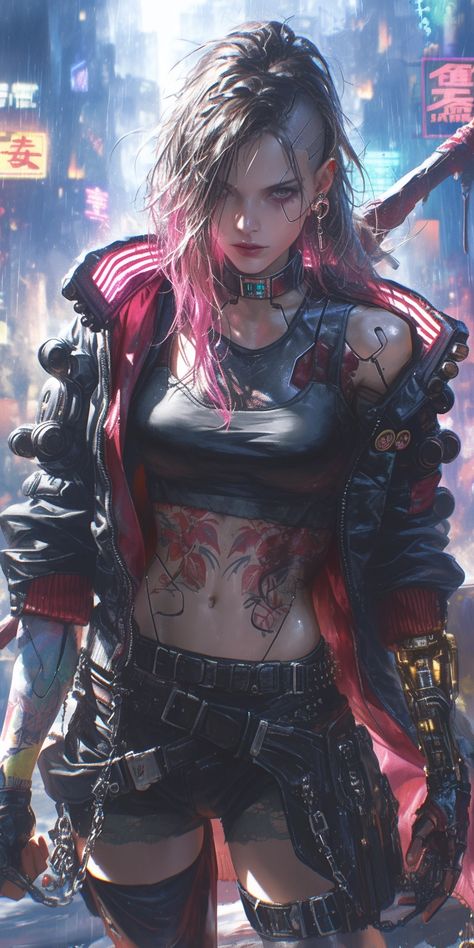 Created with Midjourney Ai #Character #Fantasy #Anime #cartoon #cyberpunk #sci-fi Cyberpunk Character Female, Cyberpunk Female Character Design, Cyberpunk Art Girl, Cyberpunk Female Character Art, Cyberpunk Character Art Female, Shadowrun Art, Female Cyberpunk, Cyberpunk Girl Art, Transhumanist Art