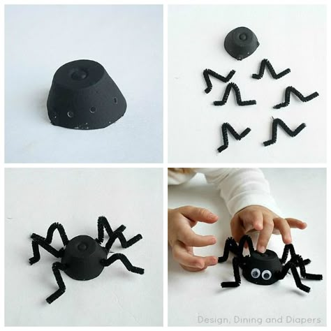 Spider Tutorial, Halloween Spider Craft, Halloween Eggs, Babysitting Crafts, Bricolage Halloween, Insect Crafts, Spider Crafts, October Crafts, Egg Carton Crafts