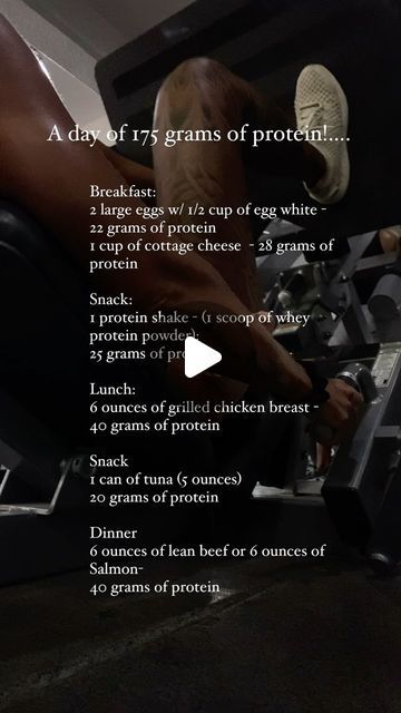 Candice Kraus on Instagram: "Here’s a day of simple high protein meals & snacks!   📌follow.save.share @fitness_candicek1515 for gym gains, workouts & nutrition tips  Breakfast: 2 large eggs w/ 1/2 cup of egg white - 22 grams of protein I cup of cottage cheese - 28 grams of protein  Snack: 1 protein shake - ( scoop of whey protein powder): 25 grams of protein  Lunch: 6 ounces of grilled chicken breast - 40 grams of protein  Snack I can of tuna (5 ounces) 20 grams of protein  Dinner 6 ounces of lean beef or 6 ounces of Salmon- 40 grams of protein  🍗 If you are looking for more delicious high protein meals…click the link in my bio for your FREE meal plan/cookbook   ‼️ If you are looking to lose some weight, get lean & fuel your body properly for lasting results….   DM me “coaching” & we’ll 165 Grams Of Protein, 180 Grams Of Protein Meal Plan, 40 Grams Of Protein, 25 Grams Of Protein, 20 Grams Of Protein, Protein Meal Plan, High Protein Meals, Gym Gains, Grilled Chicken Breast