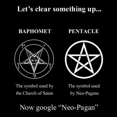 There's another, inaccurate one, going around on here and I wanted to share the truth. To a pagan the introverted Pentacle or Baphomet is not a symbol used has nothing to do with pagan beliefs. It was created in the time of the European Inquisition based on Christian mis-beliefs of witchcraft. The Baphomet was adopted by the Church of Satan in 1966.One must learn symbols before judging a group! The Satanic Bible, Pagan Beliefs, Wicca Witchcraft, 5 Elements, Spell Book, Book Of Shadows, Runes, Different Types, Supernatural