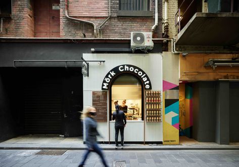 Get In on the Ground Floor at Mork’s New CBD Store, in a Tiny Converted Lift Shaft Hole In The Wall Restaurant, Melbourne Cafe, Vietnamese Iced Coffee, Chocolate City, Walnut Timber, Dark Chocolate Brownies, Hole In The Wall, Melbourne Cbd, Chocolate Brands