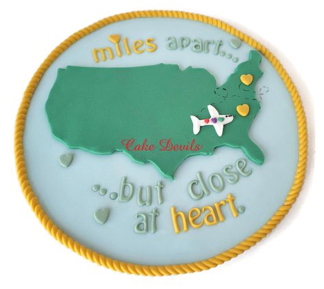 Moving Party, Map Cake, Farewell Cake, Topper Fondant, Travel Cake, Heart Cake Topper, Fondant Cake Topper, Fondant Cake Toppers, Miles Apart