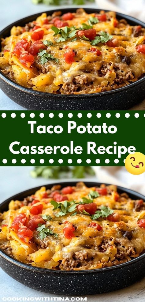 Craving a quick and satisfying meal? This easy Taco Potato Casserole Recipe is your answer. With minimal prep time and bold flavors, it's an ideal choice for busy families seeking hearty beef recipes. Taco Potato Casserole, Yummy Casserole Recipes, Ground Beef And Potatoes, Potato Snacks, Beef And Potatoes, Potatoe Casserole Recipes, Ground Beef Casserole, Creamy Potato, Easy Family Dinners