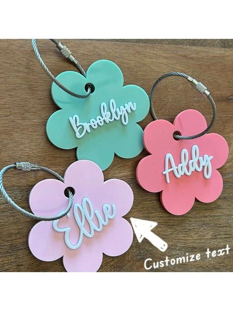 1PC Custom Acrylic Bowknot Luggage Tags - Cute Minimalist Personalized Name Bag Identifier, Lightweight Travel Accessory For Backpacks And Suitcases Multicolor    Acrylic Thing Fashion Charm Diy   Bag Accessories, size features are:Bust: ,Length: ,Sleeve Length: 5 Is A Vibe, Laser Cut Keychain, Kids Bag Tags, Acrylic Projects, Daisy Bags, Engraving Projects, Groovy Birthday, Small Business Instagram, Cricut Explore Projects