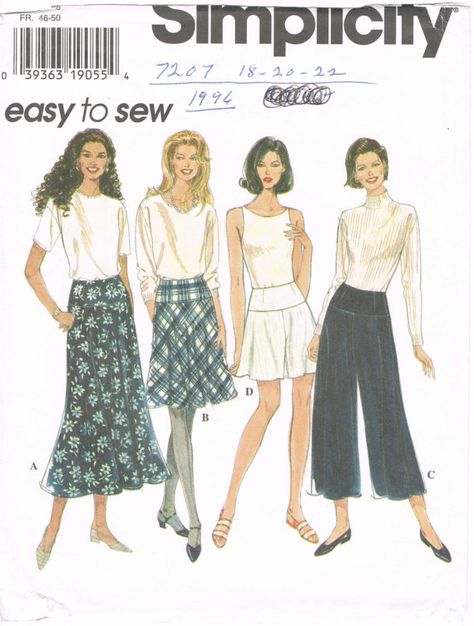 Simplicity 7207 - 1990s Sewing Pattern - Size 18/20/22 - Easy - Misses' Skirt And Split Skirt 1970s Skirt, 1970 Fashion, Skirts Vintage, 1970s Sewing Patterns, Patron Vintage, Flared Skirts, 1970's Fashion, Skirt Patterns Sewing, Split Skirt