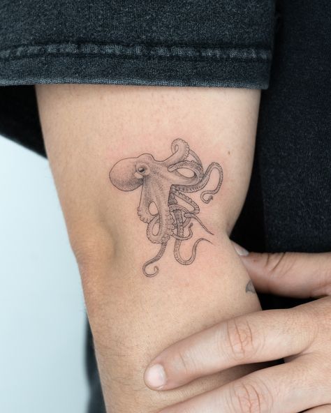 Tiny octopus for Maria 🐙 Thank you for coming again 🤍 #londontattoo #animaltattoo #londontattooartist #sealifetattoo #octopustattoo #finelinetattoolondon Octopus Tattoos For Women, Tattoo Octopus, Sea Life Tattoos, Tiny Octopus, Octopus Tattoos, London Tattoo, Octopus Tattoo, Dope Tattoos For Women, Dope Tattoos