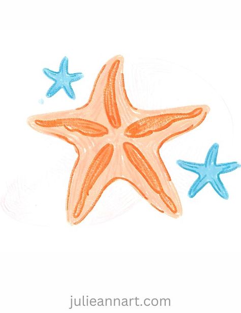 Coastal Drawing Ideas, Cute Beachy Drawings, Starfish Drawing Simple, Star Fish Drawings, Cute Beach Drawings, Beachy Things To Draw, Star Fish Painting, Starfish Doodle, Drawings Aesthetic Ideas