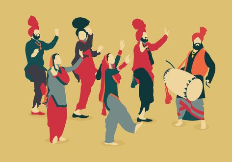 Happy Lohri Wallpapers, Bhangra Dance, Indian Symbols, Dance Vector, Indian Traditional Paintings, Illustration Process, Dancer Painting, Captain America Wallpaper, Scrapbook Pictures