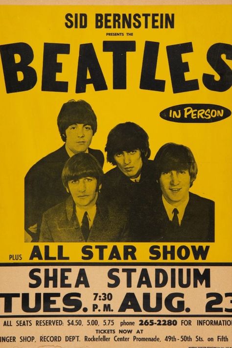 Beatles Shea Stadium, Flushing Queens, Beatles Vintage, Beatles Poster, Shea Stadium, John Lennon Paul Mccartney, Vintage Concert Posters, Vintage Music Posters, Vintage Cartoons