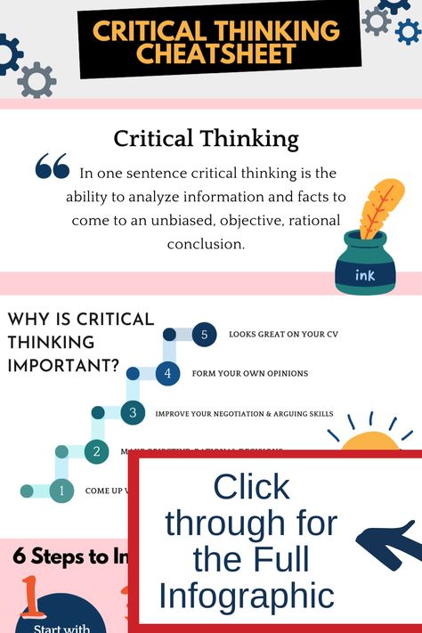 Here is our ultimate guide and infographic on critical thinking skills. You'll find critical thinking questions, step-by-step activities for adults. Critical Thinking Illustration // Critical Thinking Infographic // Problem Solving Skills // Analytical Skills Critical Thinking Skills Problem Solving, Critical Thinking Activities For Adults, Critical Thinking Illustration, Critical Thinking Skills Activities, Critical Thinking Worksheets, Thinking Illustration, What Is Critical Thinking, Historical Thinking Skills, Logic And Critical Thinking