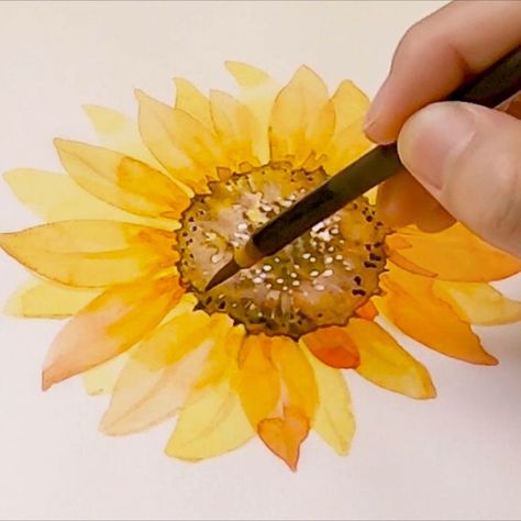 How to Paint a Sunflower / Yellow Watercolor Painting ❖ Jay Lee Store : https://teespring.com/stores/jayartpainting Paint A Sunflower, Jay Lee, Sunflower Watercolor Painting, Yellow Watercolor, Watercolor Flowers Tutorial, Watercolor Lessons, Sunflower Yellow, Watercolor Painting Techniques, Diy Watercolor