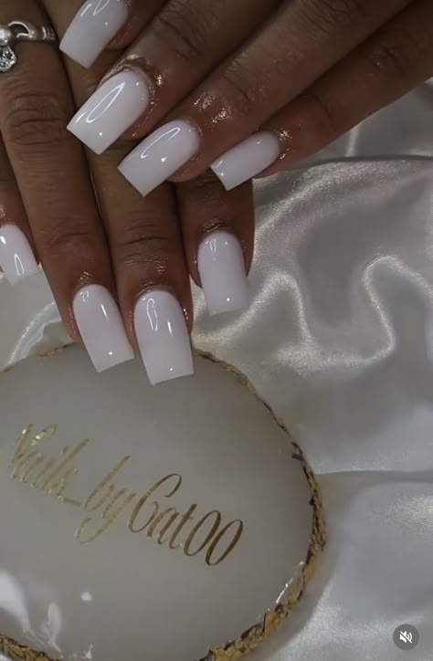 Cute N Simple Nails, Class Acrylic Nails, Soft White Gel Nails, Power White Acrylic Nails, Short White Set Nails, Plain Polish Nails, Pure White Nails Acrylic, Short Square Acrylic Nails Designs White, Powder Blue Square Nails