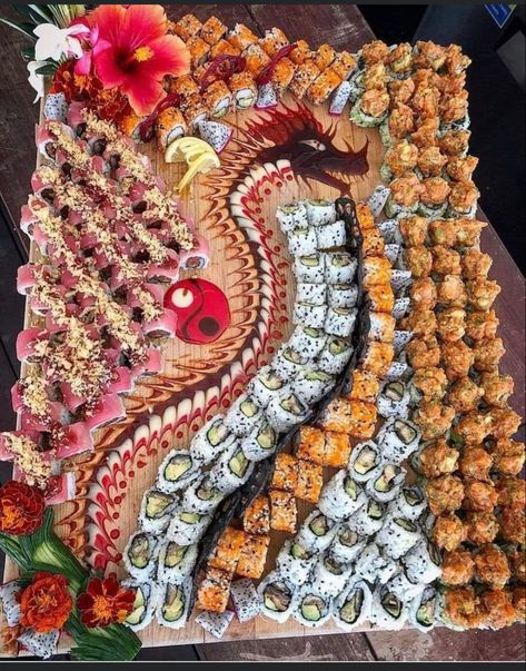 Sushi Dinner Party, Sushi Catering, Sushi Buffet, Japanese Food Sushi, Seafood Buffet, Sushi Love, Sushi Party, Sushi Platter, Sushi Time