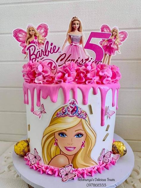 Simple Barbie Cake Design, Barbie Printables Cake Topper, Cake Designs Barbie, Barbie Cake Topper Printable, Barbie Birthday Cakes For Kids, Barbie Cake Design, Barbie Theme Cake, Barbie Cake Designs, Barbie Themed Cake