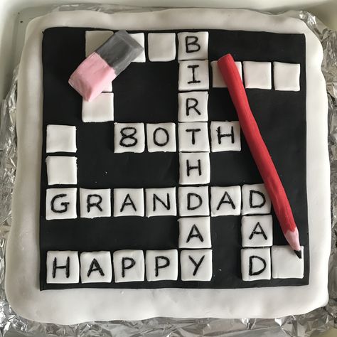 Crossword Birthday Cake, 80 Birthday Cake Men, Crossword Cake, 80th Birthday Cake For Men, Birthday Crossword, Grandpas Birthday, 70 Cake, Rugby Cake, Cake Design For Men