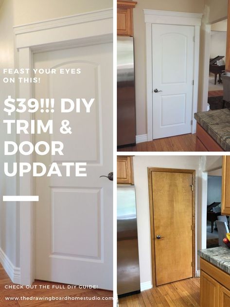 Replacing Interior Doors And Trim, Diy Wood Door Makeover, How To Change Trim In House, Changing Trim In House, Update Doors Interior Diy, Replacing Doors Interior, Updating Door Frames, How To Change Door Trim, Updating Oak Doors