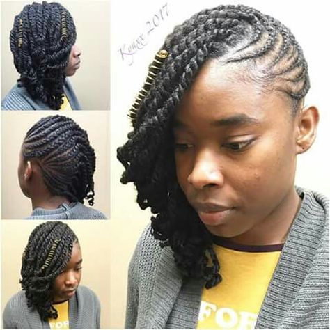 Cute ⭐ Twists Cornrows, Short Hair Twist Styles, Twist Cornrows, Side Braids, Flat Twist Hairstyles, Lemonade Braids Hairstyles, Hype Hair, Black Hair Updo Hairstyles, Flat Twist Updo