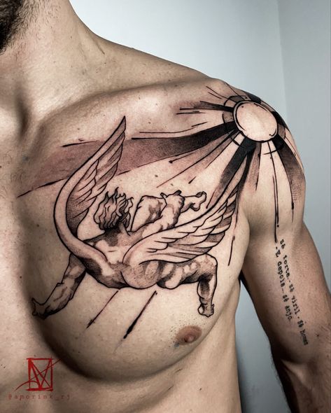 The Fall Of Lucifer Tattoo, Icarus Chest Tattoo, Fall Of Icarus Tattoo, Owl Neck Tattoo, Lucifer's Fall, Icarus Tattoo, Icarus Fell, Tattoos Inspiration, Cloud Tattoo